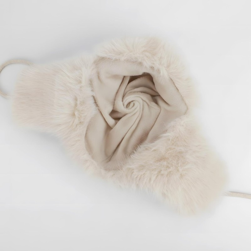 Beige Faux Fur Lined Ushanka Trapper Hat Winter Wear Beige Faux Fur Lined Ushanka Trapper Hat for Men Women Winter