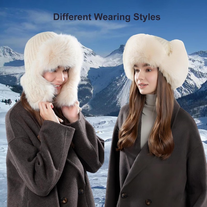 Beige Faux Fur Lined Ushanka Trapper Hat Winter Wear Beige Faux Fur Lined Ushanka Trapper Hat for Men Women Winter