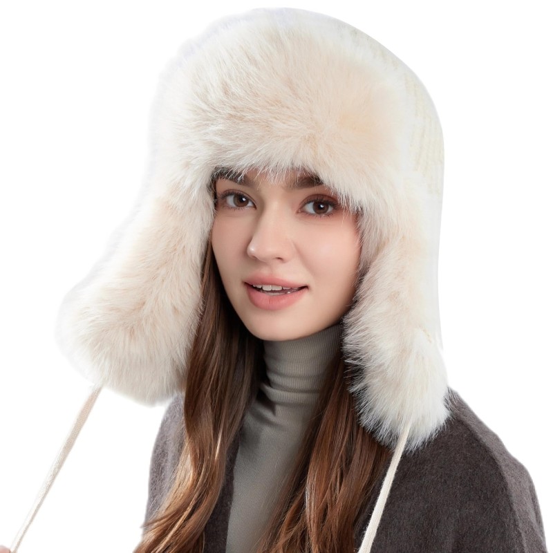 Beige Faux Fur Lined Ushanka Trapper Hat Winter Wear Beige Faux Fur Lined Ushanka Trapper Hat for Men Women Winter