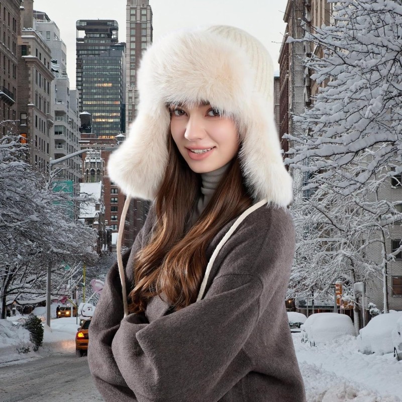 Beige Faux Fur Lined Ushanka Trapper Hat Winter Wear Beige Faux Fur Lined Ushanka Trapper Hat for Men Women Winter