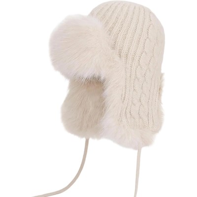 Beige Faux Fur Lined Ushanka Trapper Hat Winter Wear Beige Faux Fur Lined Ushanka Trapper Hat for Men Women Winter