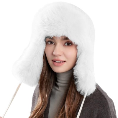 Cream white ushanka trapper hat with chunky knit and faux fur lining