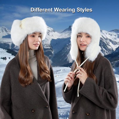 Cream white ushanka trapper hat with chunky knit and faux fur lining