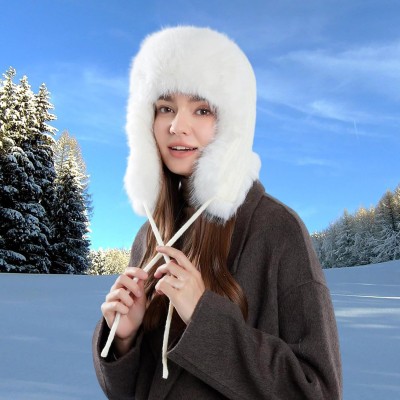 Cream white ushanka trapper hat with chunky knit and faux fur lining