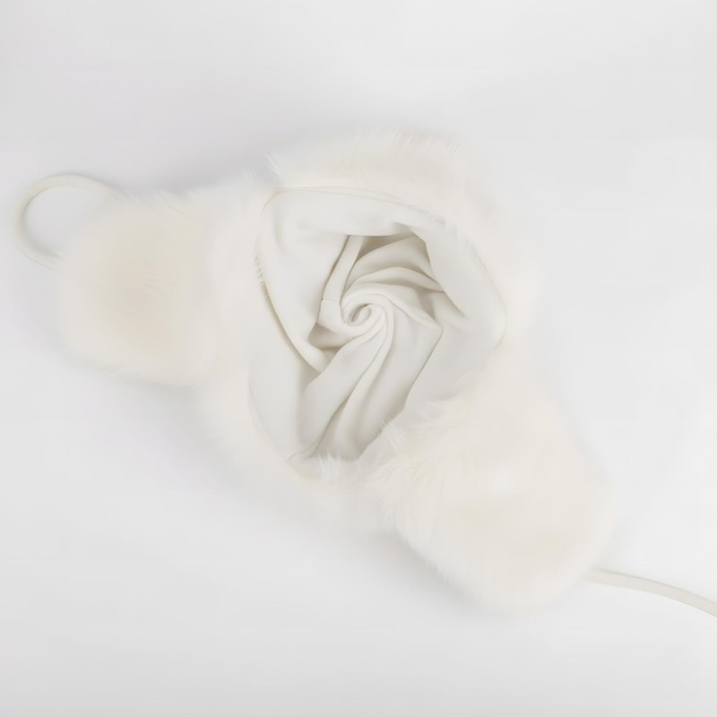 Cream white ushanka trapper hat with chunky knit and faux fur lining