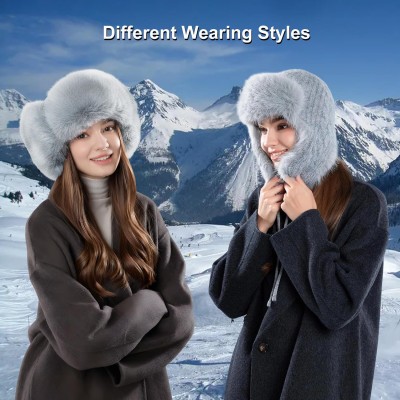 Gray Knit Ushanka Trapper Hat - Faux Fur Lined Winter Hunting Hat Gray knit ushanka trapper hat with faux fur lining for warm winter wear