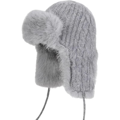 Gray Knit Ushanka Trapper Hat - Faux Fur Lined Winter Hunting Hat Gray knit ushanka trapper hat with faux fur lining for warm winter wear