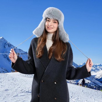 Gray Knit Ushanka Trapper Hat - Faux Fur Lined Windproof Warm Winter Hunting Hat for Men Women Gray Knit Ushanka Trapper Hat - Faux Fur Lined Windproof Warm Winter Hunting Hat for Men Women