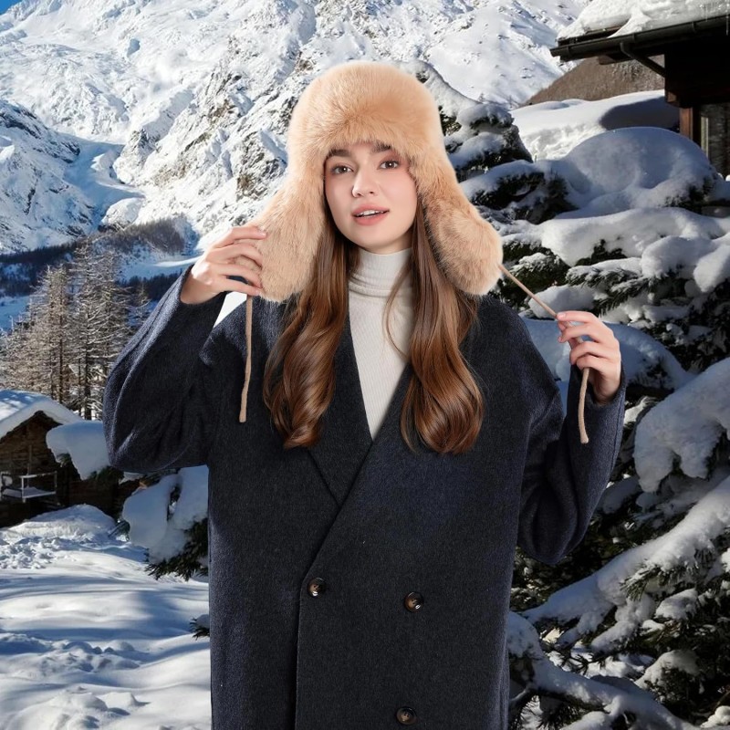 Unisex Faux Fur Lined Trapper Ushanka Hat Khaki Winter Unisex Khaki Faux Fur Lined Trapper Ushanka Winter Hat