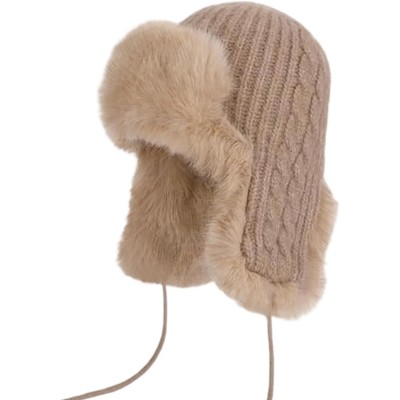 Unisex Faux Fur Lined Trapper Ushanka Hat Khaki Winter Unisex Khaki Faux Fur Lined Trapper Ushanka Winter Hat