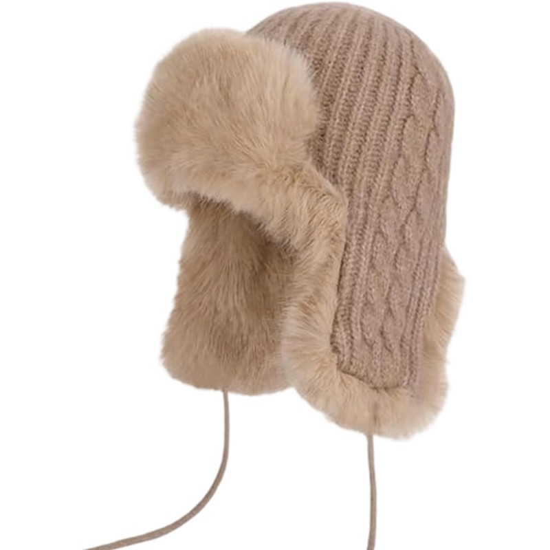 Unisex Faux Fur Lined Trapper Ushanka Hat Khaki Winter Unisex Khaki Faux Fur Lined Trapper Ushanka Winter Hat