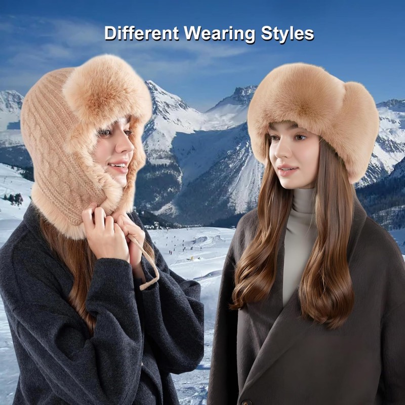 Unisex Faux Fur Lined Trapper Ushanka Hat Khaki Winter Unisex Khaki Faux Fur Lined Trapper Ushanka Winter Hat