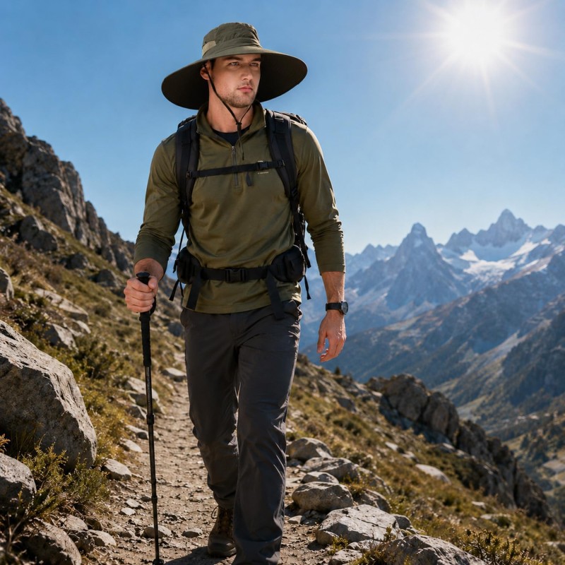 Army Green Wide Brim UV Sun Hat - Outdoor Fishing Hiking Safari Hat Army Green Wide Brim UV Sun Hat for Men Women, Ventilated and Packable