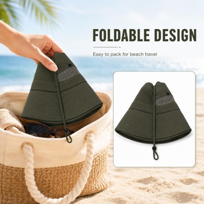 Army Green Wide Brim UV Sun Hat - Outdoor Fishing Hiking Safari Hat Army Green Wide Brim UV Sun Hat for Men Women, Ventilated and Packable