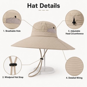 Beige Unisex Wide Brim Sun Hat UV Protection Packable Adjustable Hiking Fishing Safari Bucket Hat Beige Unisex Wide Brim Sun Hat UV Protection Packable Adjustable Hiking Fishing Safari Bucket Hat