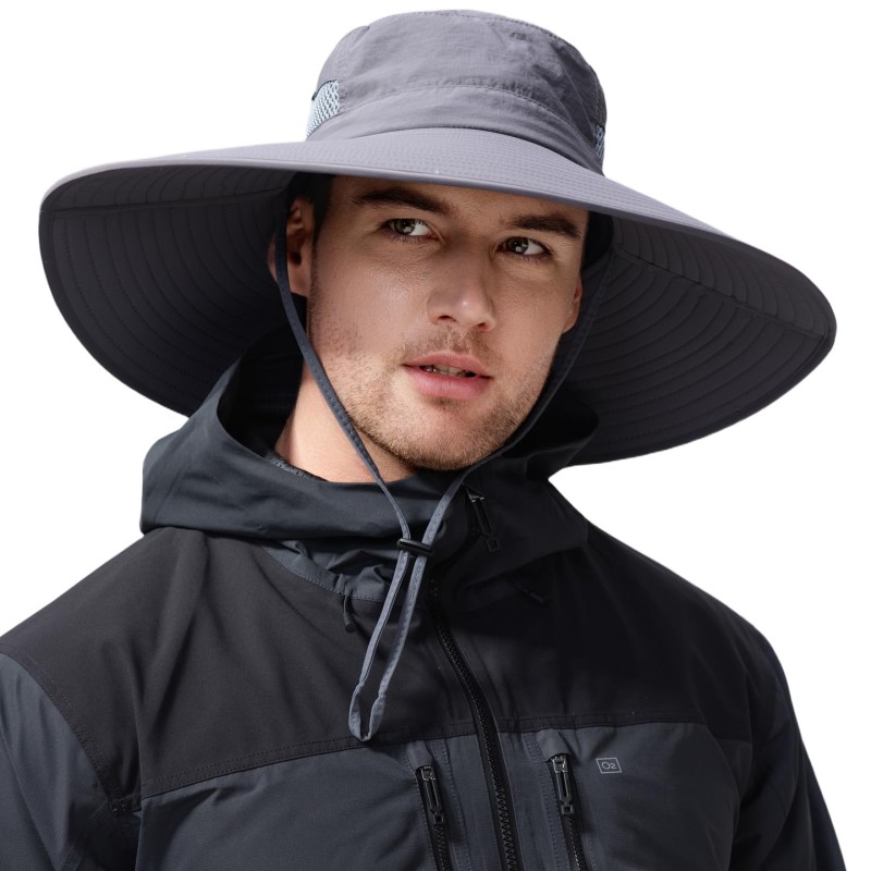 Dark Gray Wide Brim Bucket Sun Hat with UV Protection