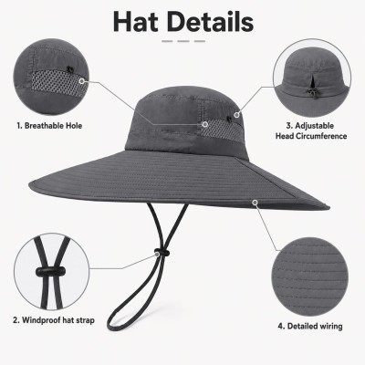 Dark Gray Wide Brim Bucket Sun Hat with UV Protection