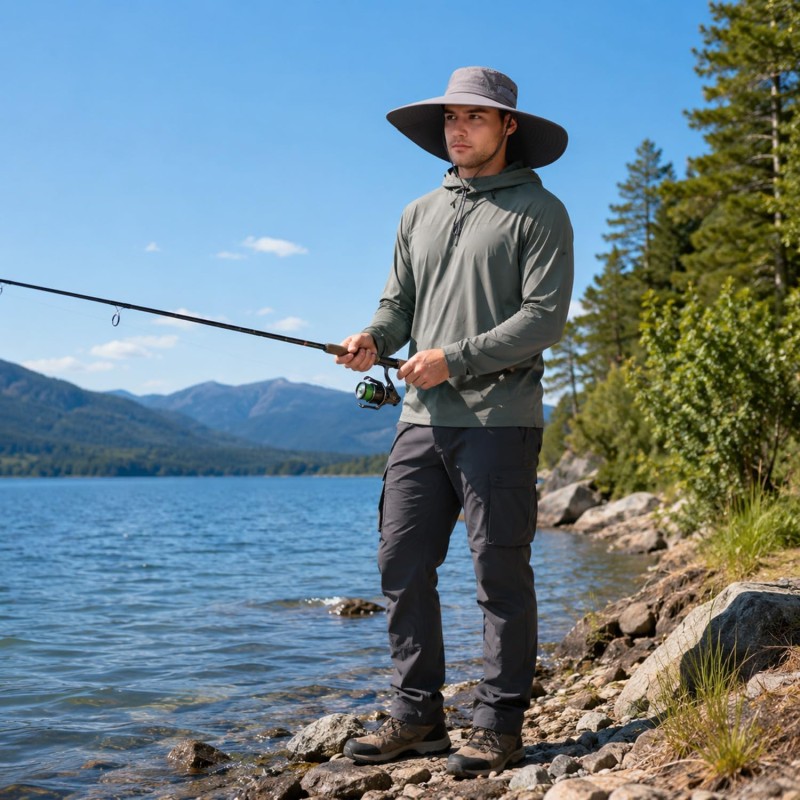 Dark Gray Wide Brim Bucket Sun Hat with UV Protection