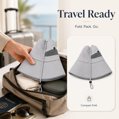 Men Women Wide Brim UV Protection Sun Hat Light Gray