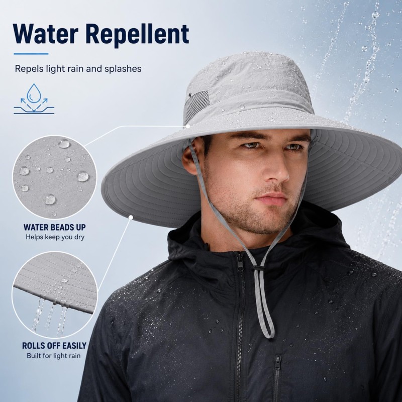 Men Women Wide Brim UV Protection Sun Hat Light Gray
