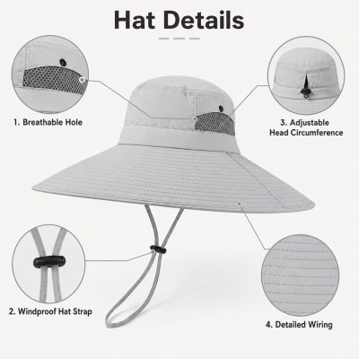 Men Women Wide Brim UV Protection Sun Hat Light Gray