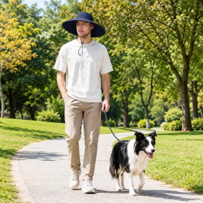 Navy Wide Brim UV Protection Packable Bucket Hat Navy wide brim UV protection packable bucket hat for outdoor activities