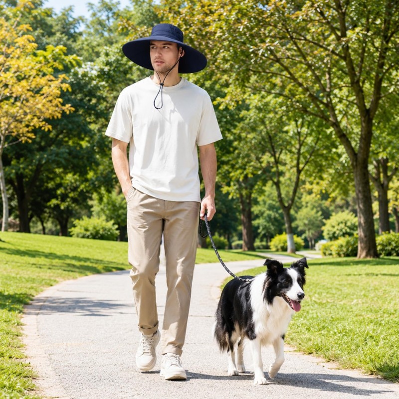 Navy Wide Brim UV Protection Packable Bucket Hat Navy wide brim UV protection packable bucket hat for outdoor activities