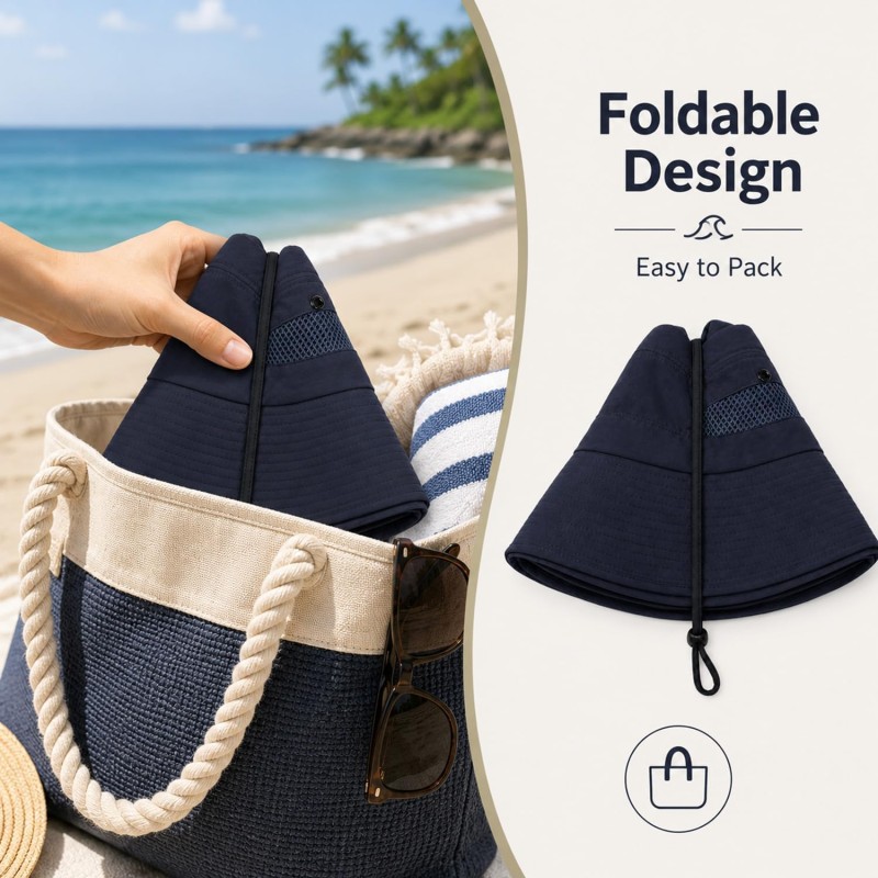 Navy Wide Brim UV Protection Packable Bucket Hat Navy wide brim UV protection packable bucket hat for outdoor activities
