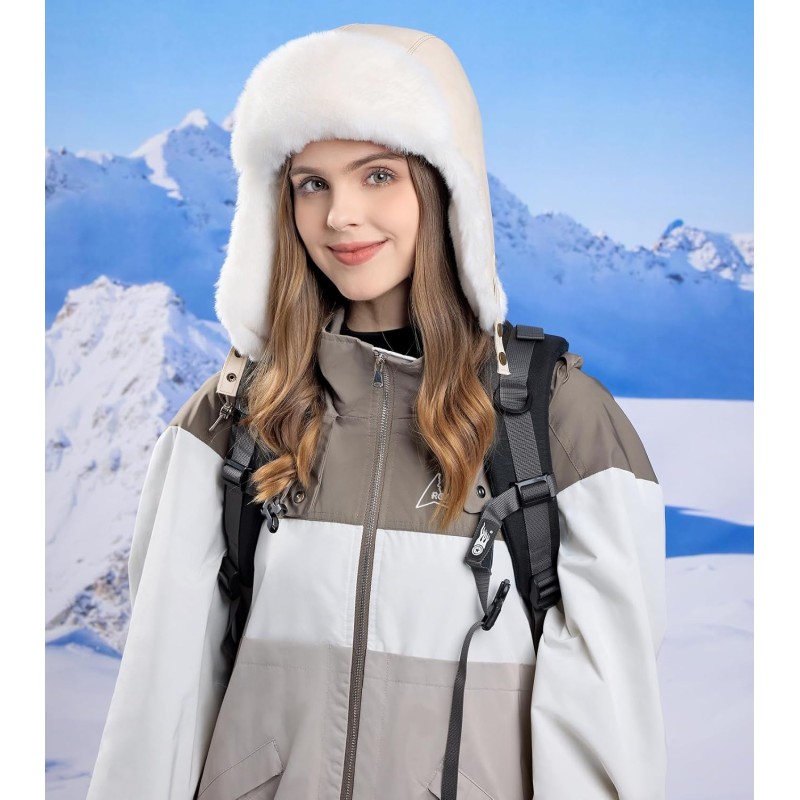 Beige Faux Fur Lined Ushanka Trapper Hat for Men and Women