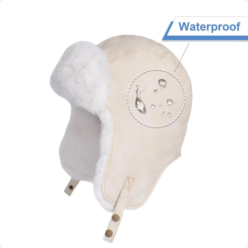 Beige Faux Fur Lined Ushanka Trapper Hat for Men and Women