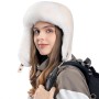 Women Men Beige Ushanka Trapper Hat – Faux Fur Lined Windproof Water Repellent Warm Winter Hunting Hat