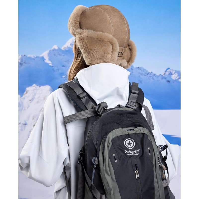 Brown Russian Ushanka trapper hat with faux fur lining, water-repellent winter hat for men and women