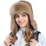 Brown Russian Ushanka Trapper Hat – Faux Fur Lined Water-Repellent Windproof Winter Hat for Men & Women
