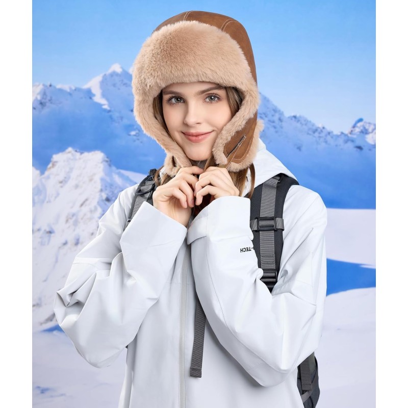 Coffee Winter Ushanka Trapper Hat with Faux Fur Lining