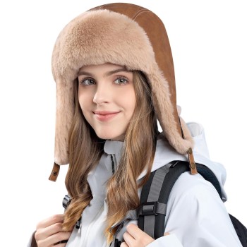 Winter Ushanka Trapper Hat Faux Fur Lining Water-Repellent Windproof Men Women Coffee Hunting Hat