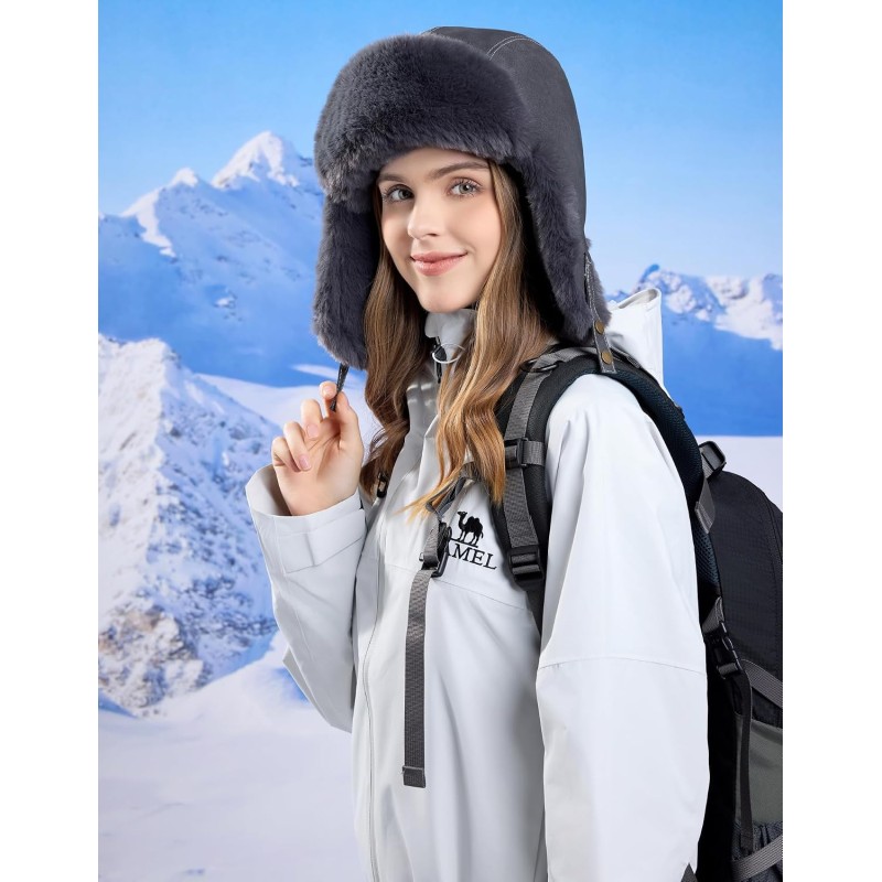 Grey Faux Fur Lined Ushanka Winter Hunting Hat