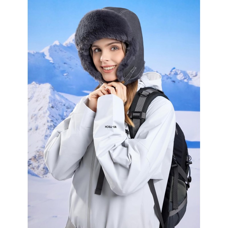 Grey Faux Fur Lined Ushanka Winter Hunting Hat