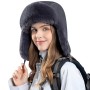 Grey Ushanka Winter Hat – Faux Fur Lined Water-Repellent Windproof Hunting Hat for Men & Women