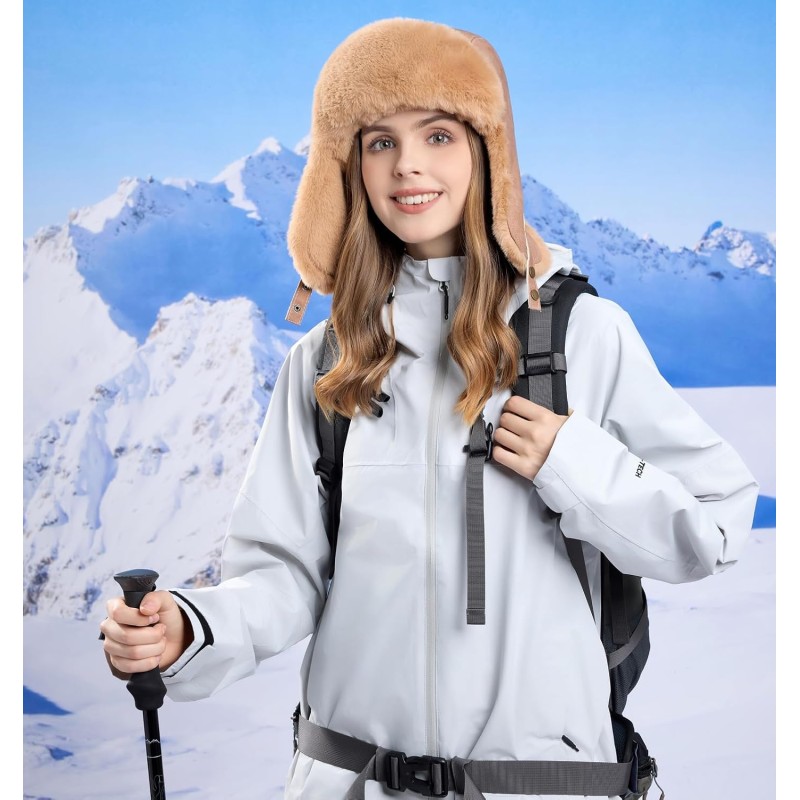 Khaki Faux Fur Lined Ushanka Trapper Winter Hat Khaki faux fur lined ushanka trapper hat, windproof water-repellent winter hat for men and women