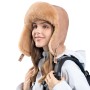 Khaki Faux Fur Lined Ushanka Trapper Hat – Windproof Water-Repellent Winter Hat for Men & Women Hunting