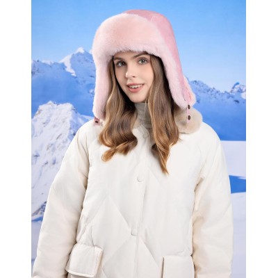 Pink Faux Fur Lined Ushanka Trapper Hat for Women and Men