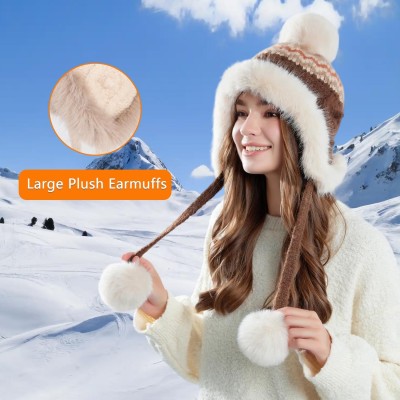 Women’s Peruvian Patterned Sherpa Lined Knit Beanie Ponytail Ear Flap Ski Hat