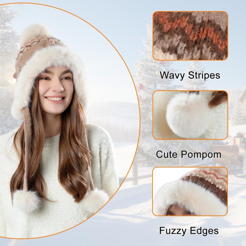 Women's Khaki Sherpa-Lined Ponytail Beanie with Ear Flaps