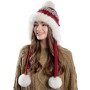 Women's Winter Sherpa Fleece Lined Knit Ponytail Ear Flap Beanie, Peruvian Ski Hat, Wine Red