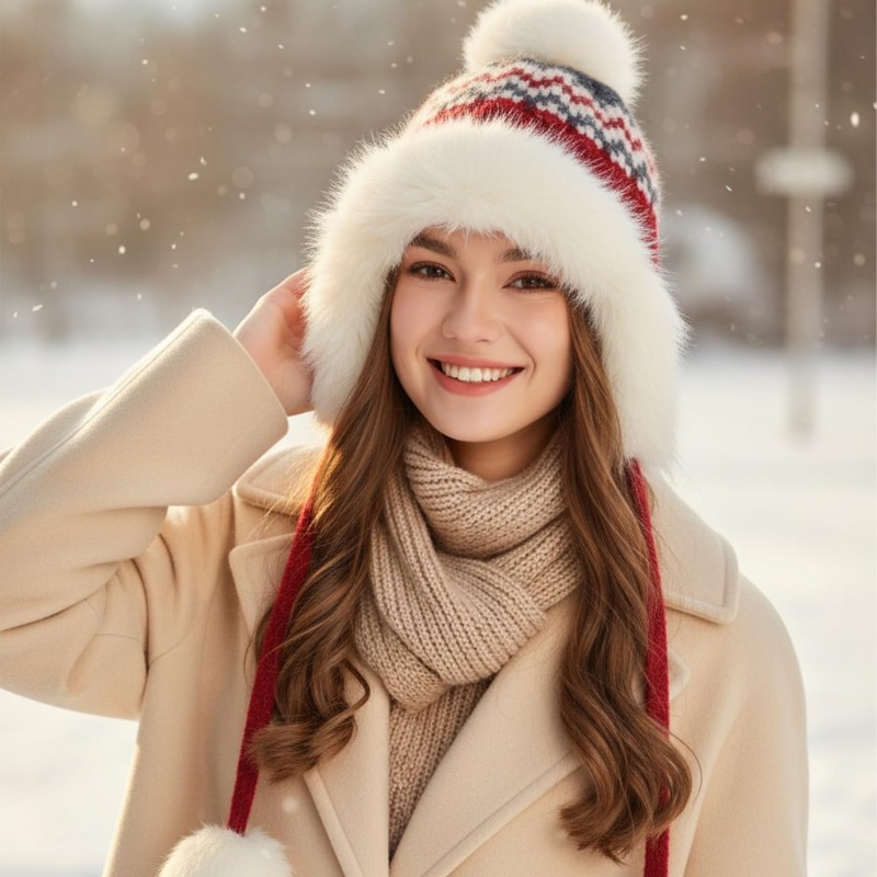 Wine Red Women's Sherpa Fleece Lined Ponytail Ear Flap Beanie
