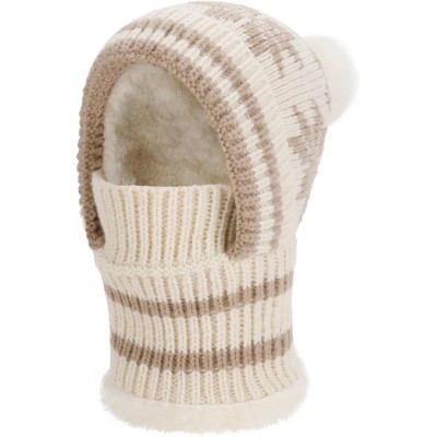 Beige Women's Winter Knitted Fleece Lined Balaclava Beanie Beige Women's Winter Knitted Fleece Lined Balaclava Beanie with Pompom