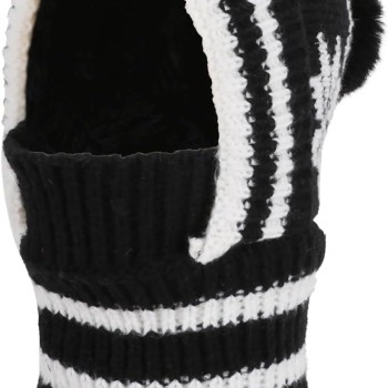 Women's Winter One-Piece Knitted Fleece Lined Balaclava Hooded Beanie With Pompom Cold Weather Neck Warmer