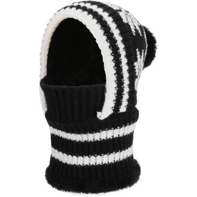Women's winter knitted balaclava beanie with pompom and fleece lining