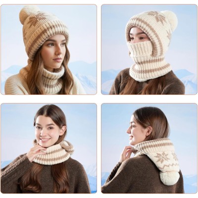 Women's Pink Winter Knitted Balaclava Fleece Lined Women's pink winter knitted balaclava with pompom and fleece lining