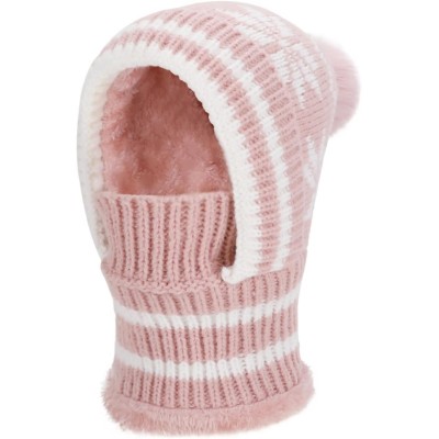 Women's Pink Winter Knitted Balaclava Fleece Lined Women's pink winter knitted balaclava with pompom and fleece lining